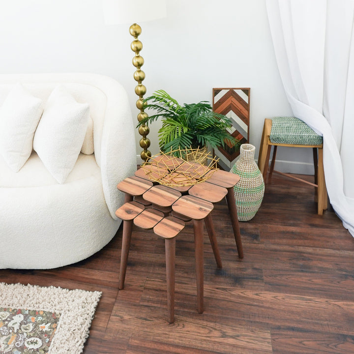 Hilson Walnut Nesting Table In Use