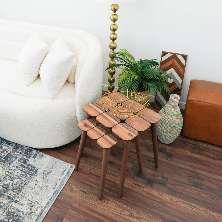 Hilson Walnut Nesting Table In Room