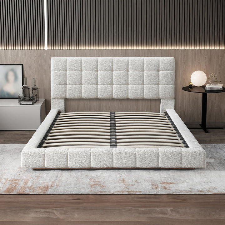 Hudson Ivory Boucle Queen Bed without Mattress.