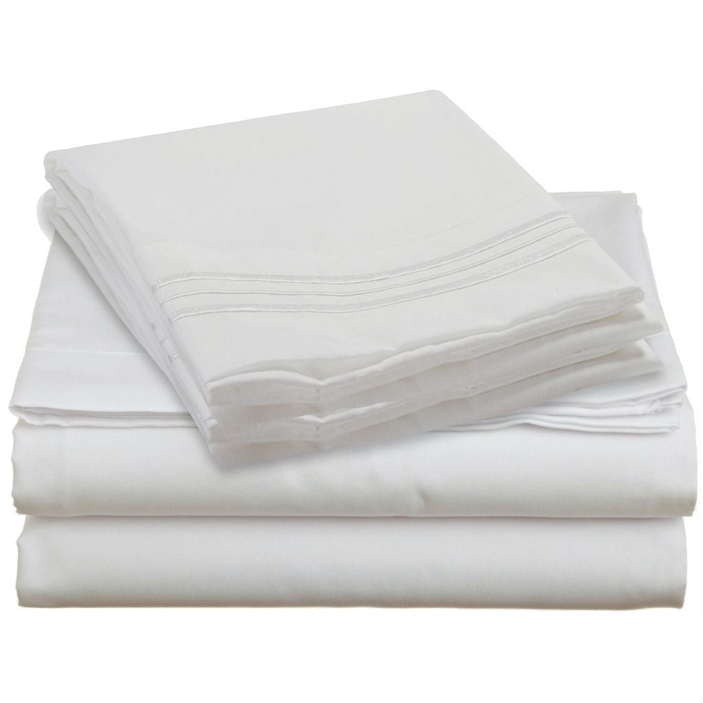 Queen Size 4 Piece Sheet Set in White Microfiber