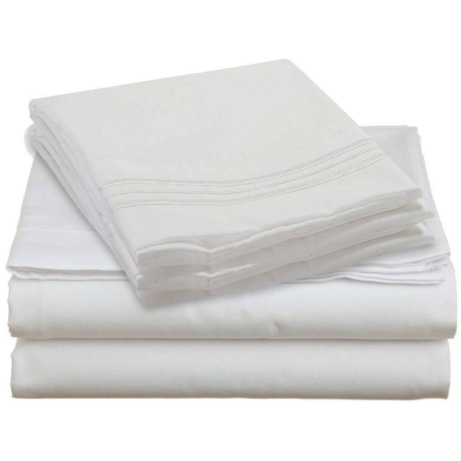 Queen Size 4 Piece Sheet Set in White Microfiber