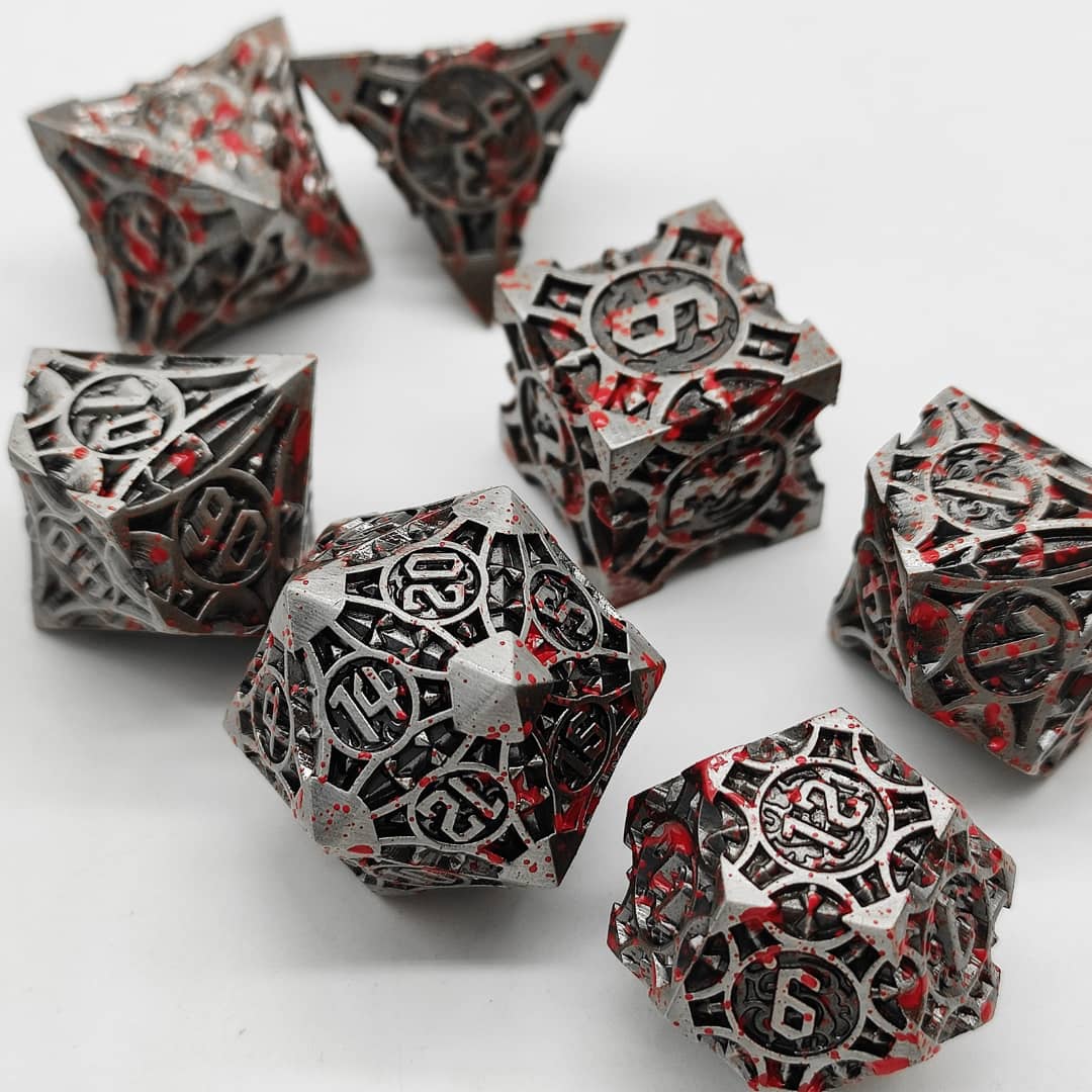 Silver w/Blood Splatter Barbed Strengthened Metal 7-Dice Set
