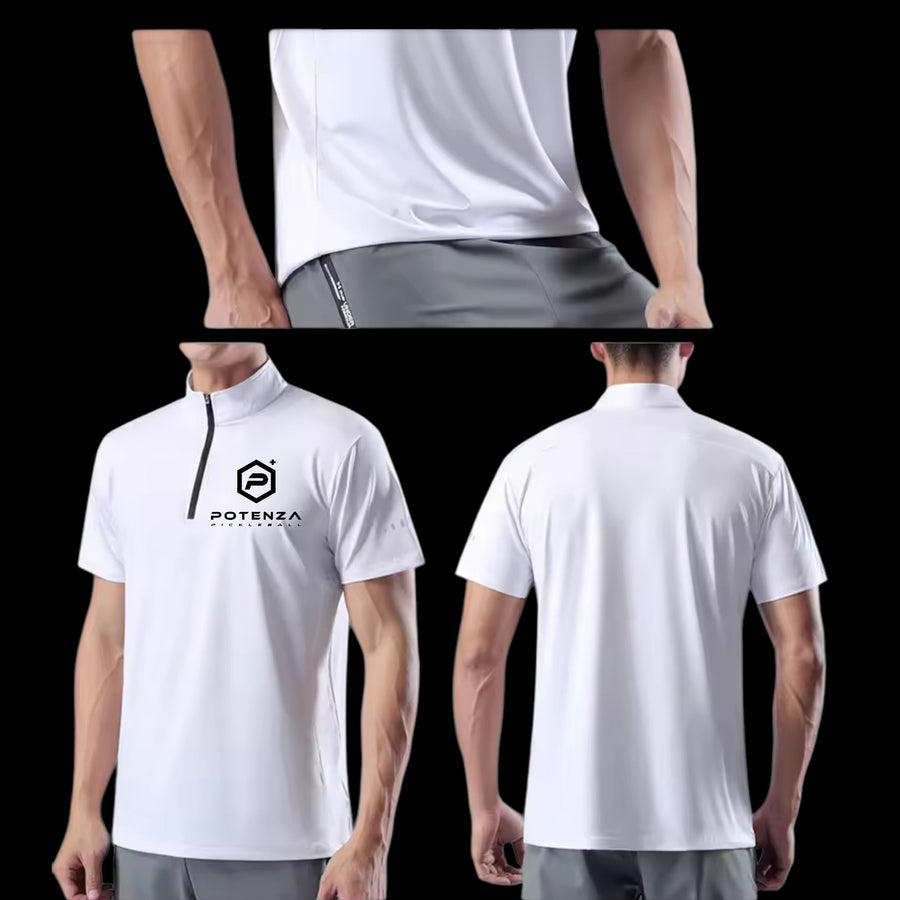 Sport Athletic Polo (Quarter Zip Collar) White