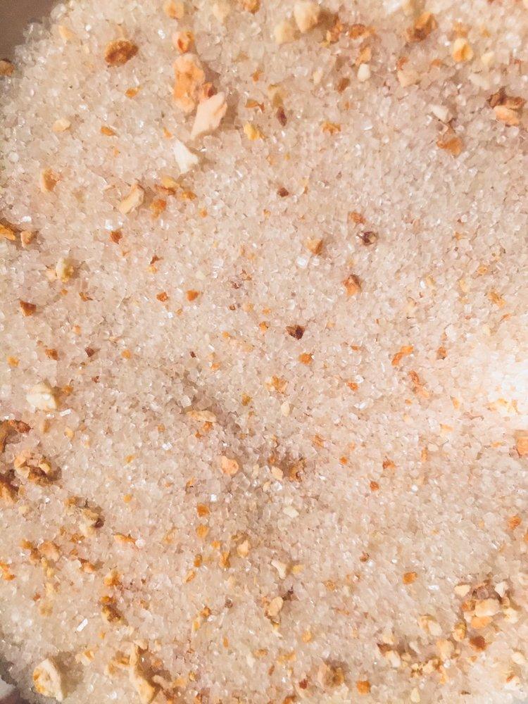 Orange Peel Infused Artisan Culinary Sugar Close Up.