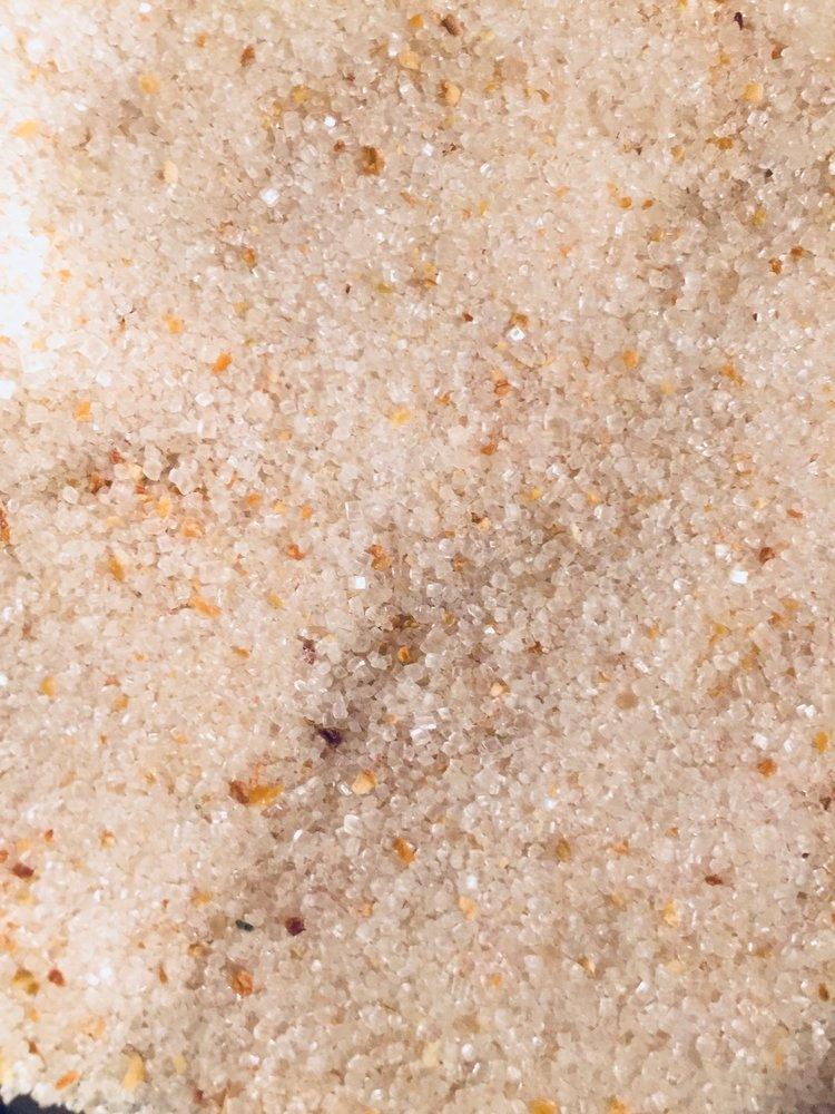 Lemon Peel infused Artisan Culinary Sugar Closeup.