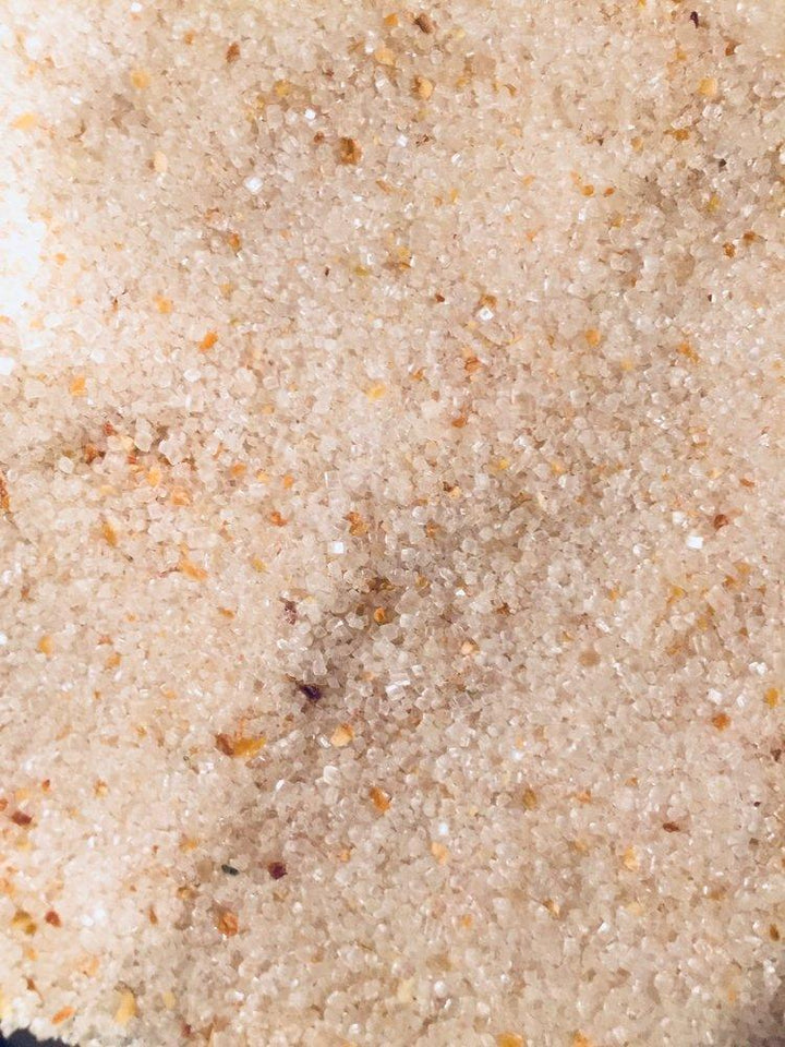 Lemon Peel infused Artisan Culinary Sugar Closeup.
