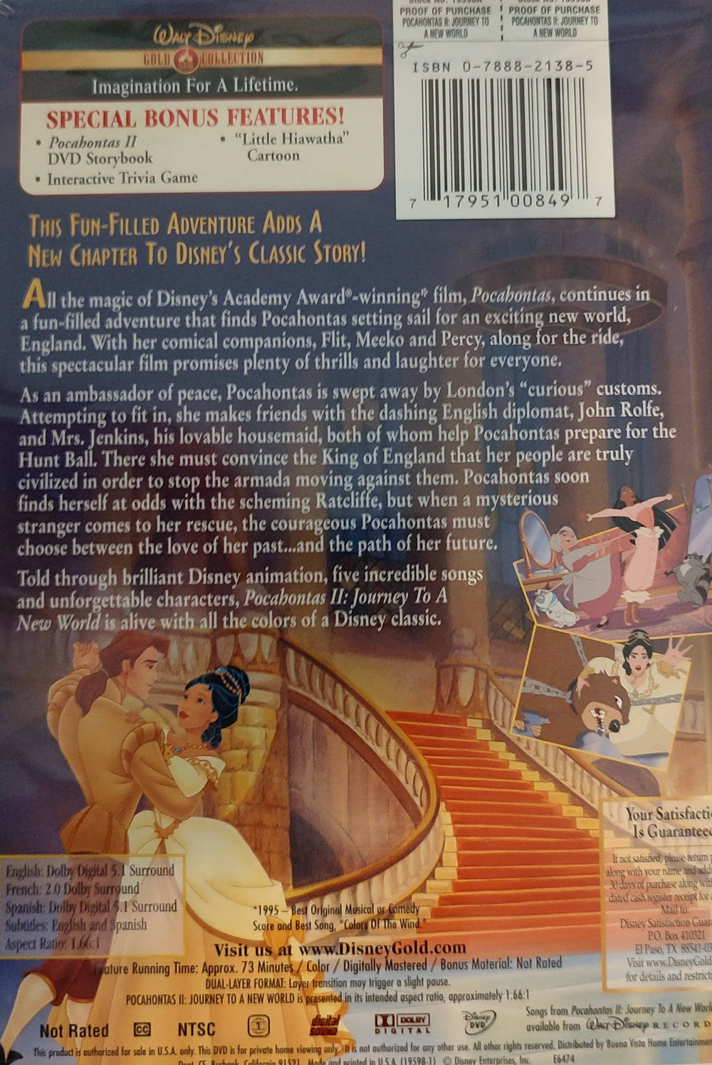 Pocahontas II: Journey To A New World (DVD, 2000, Gold Collection Edition) Back