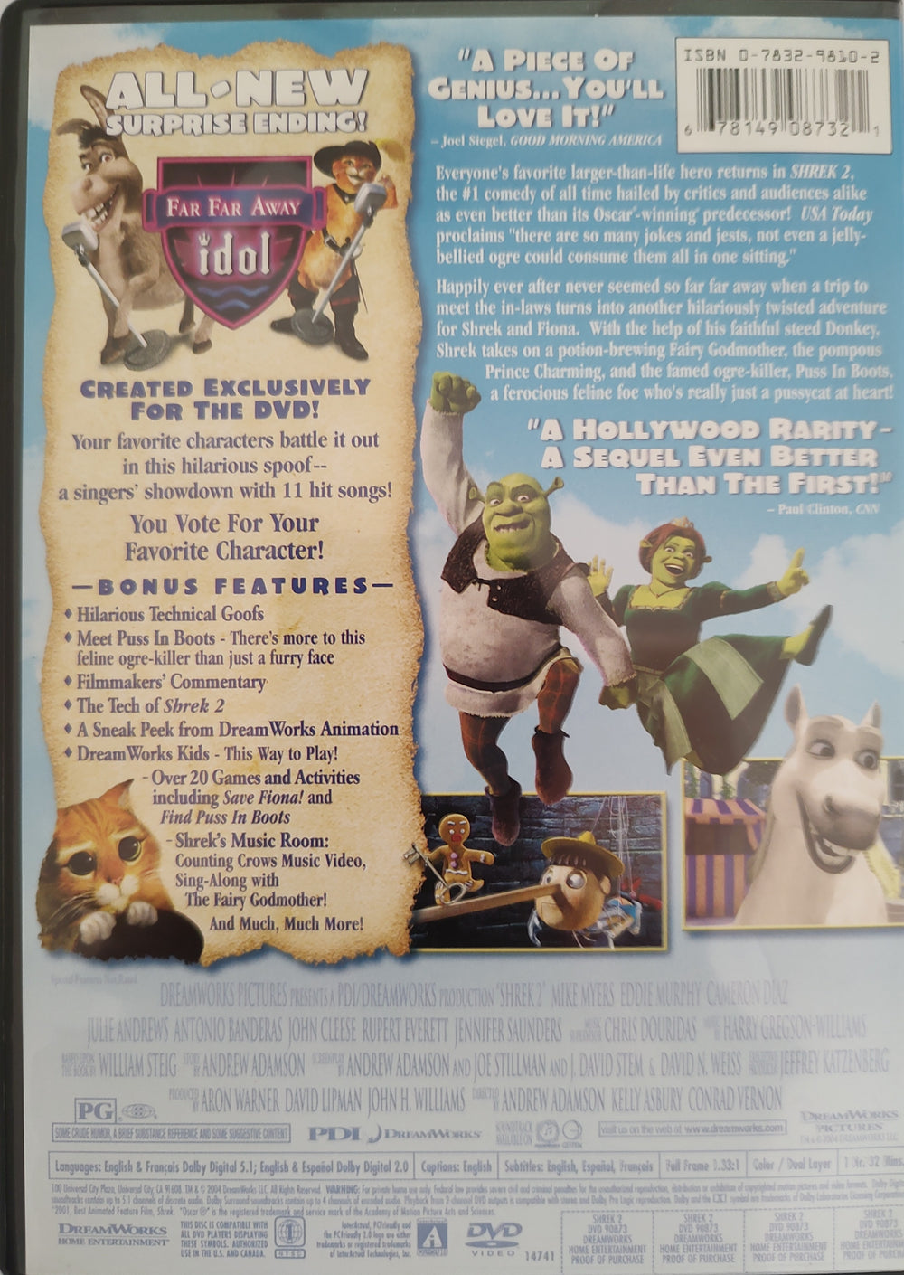 Shrek 2 (DVD, 2004) Back