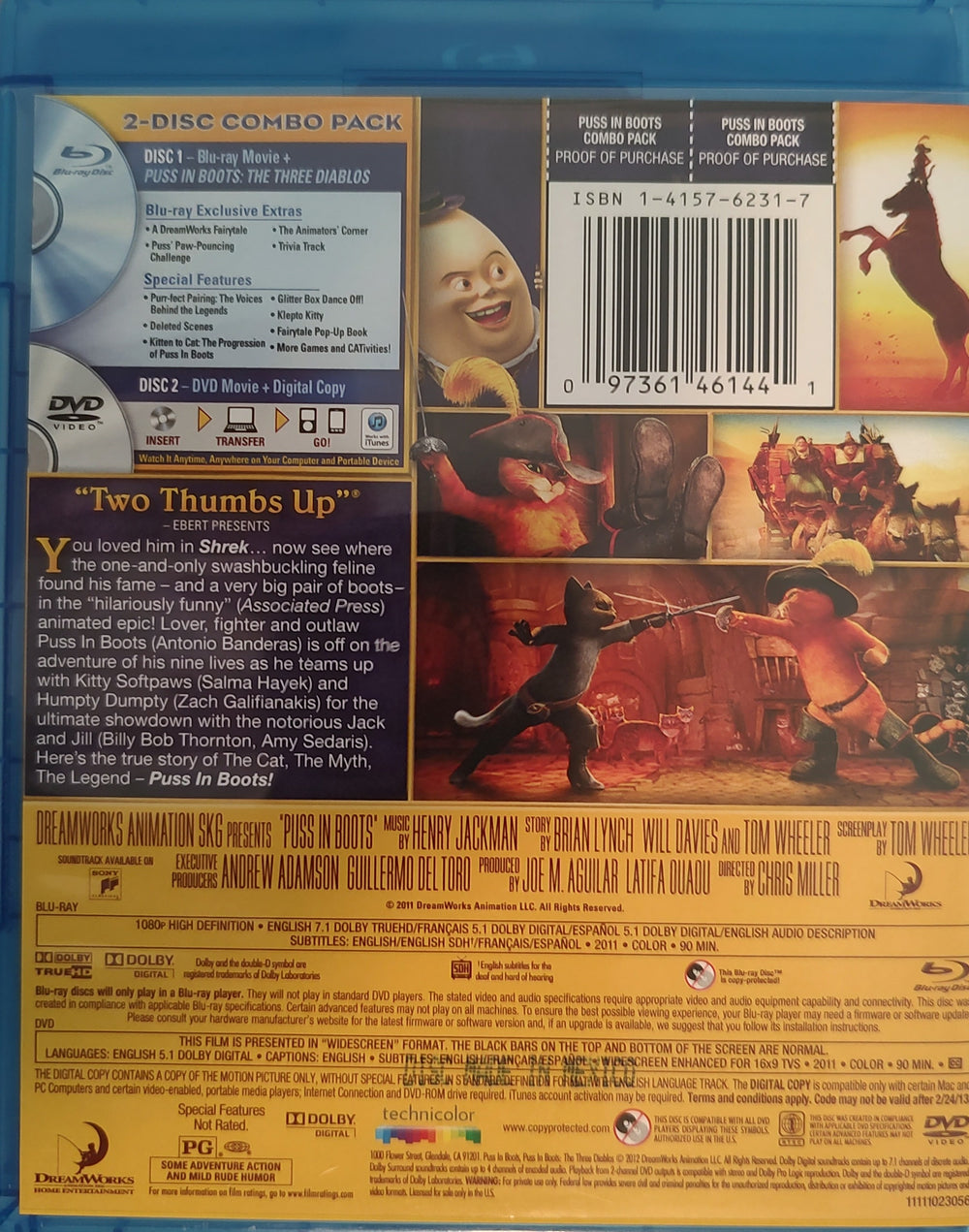 Puss in Boots (Blu-ray, 2011) Back