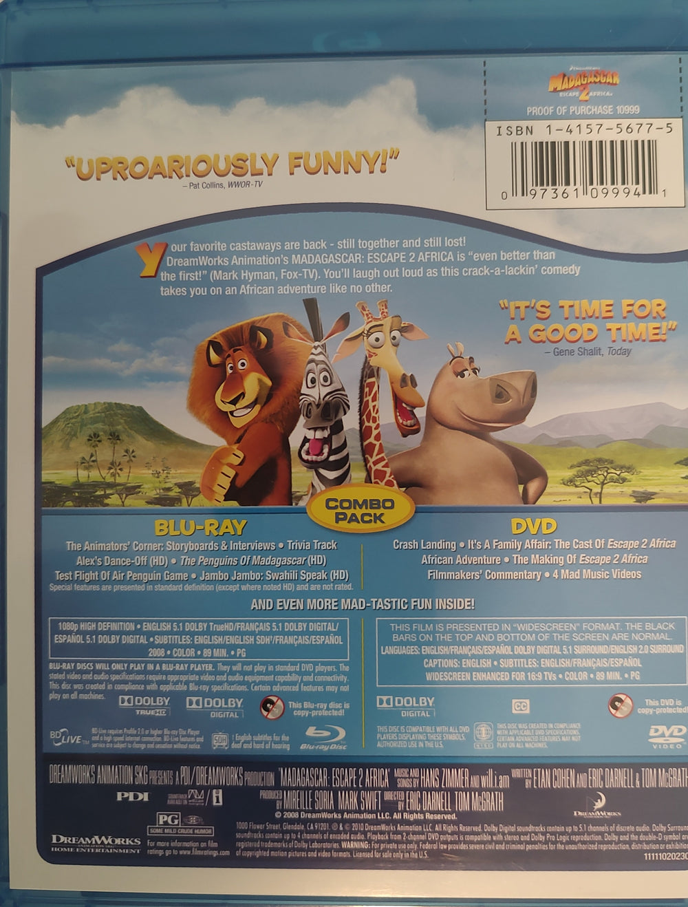Madagascar: Escape 2 Africa (Blu-ray, 2008) Back
