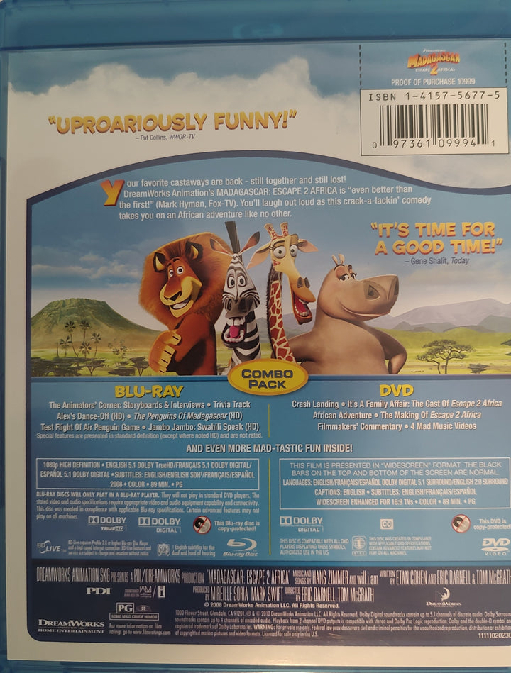 Madagascar: Escape 2 Africa (Blu-ray, 2008) Back