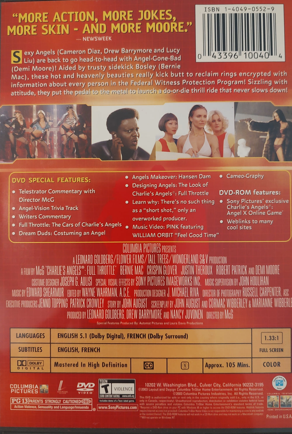 Charlie's Angels: Full Throttle (DVD, 2003) Back