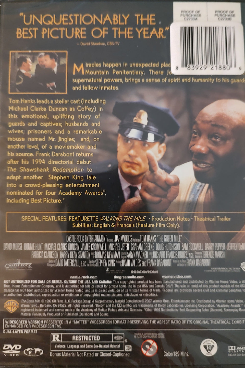 The Green Mile (DVD, 2000) New Back