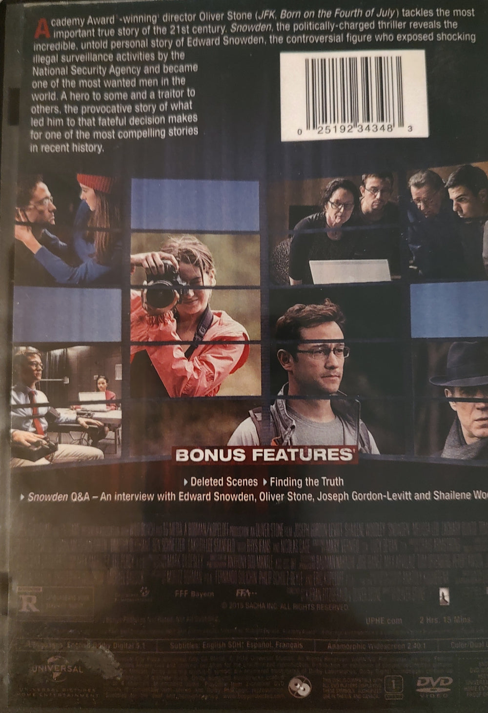 Snowden (DVD, 2016) Back