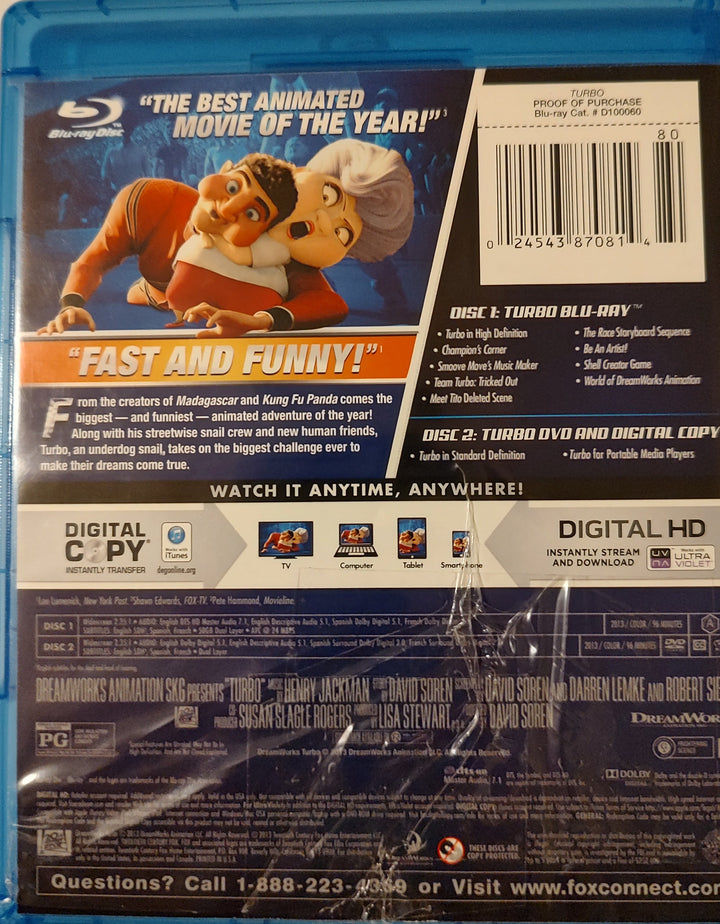 Turbo (Blu-ray/DVD, 2013, 2-Disc Set) Back