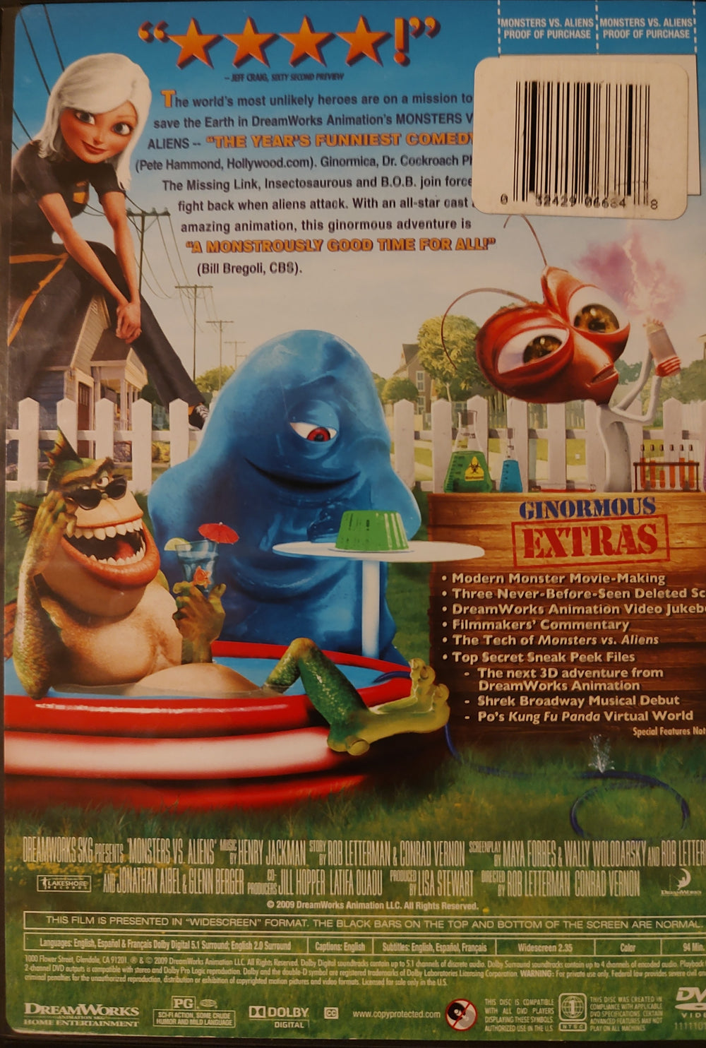 Monsters Vs. Aliens (DVD, 2009) Back