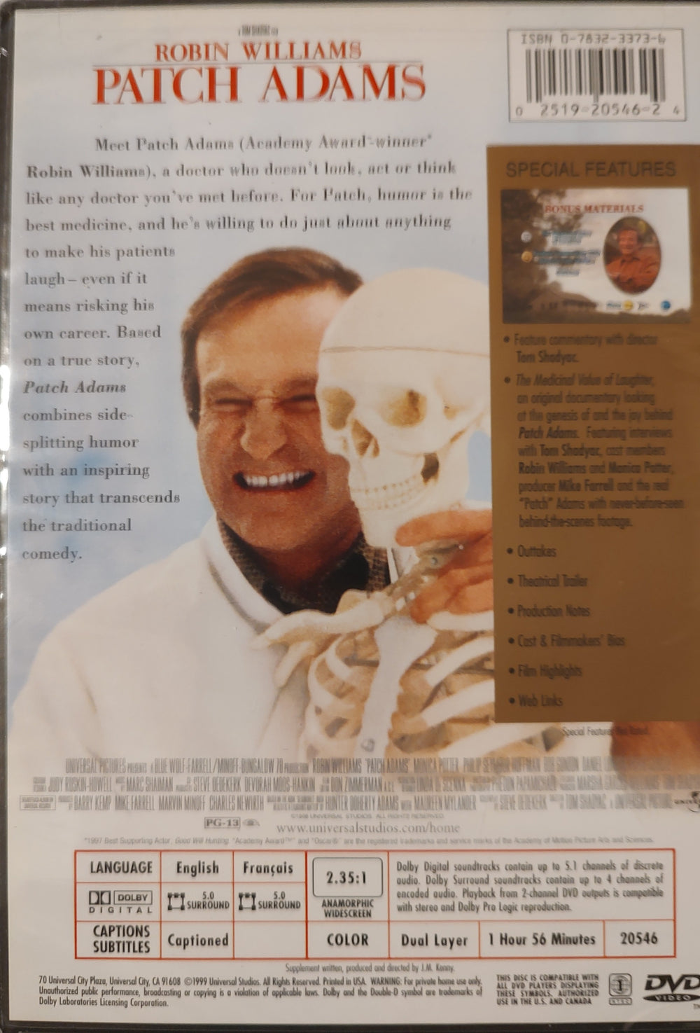 Patch Adams (DVD, 1998) New Back