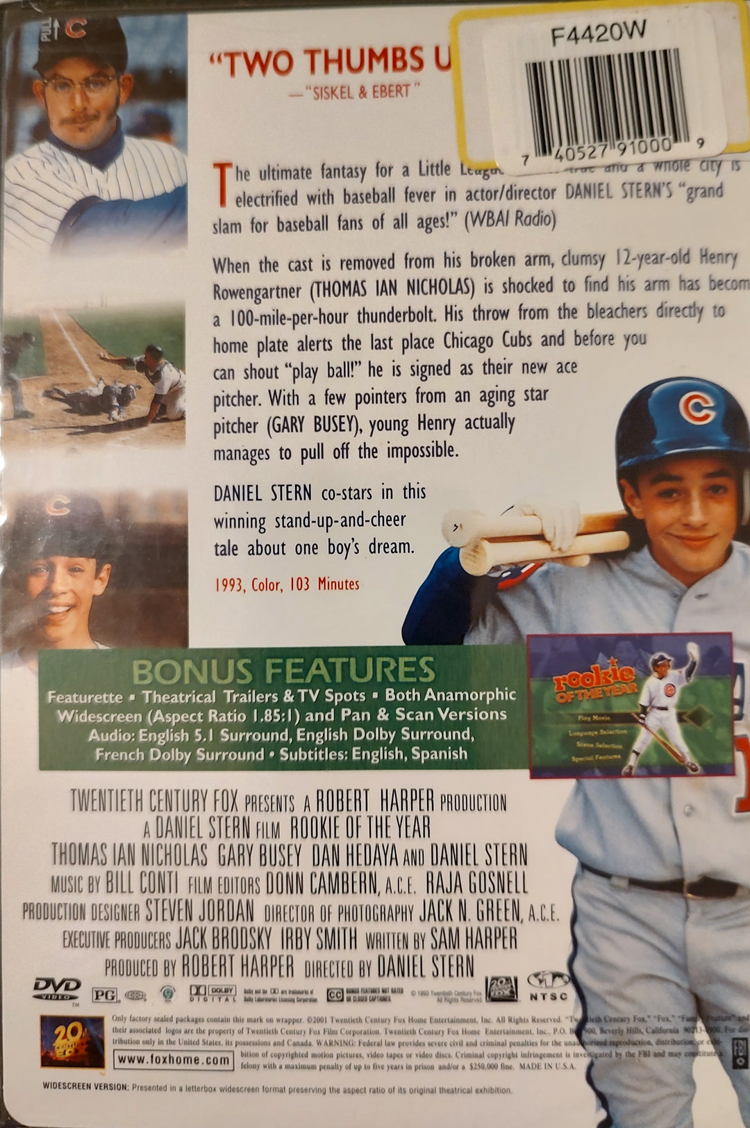 Rookie of the Year (DVD, 2002) New Back