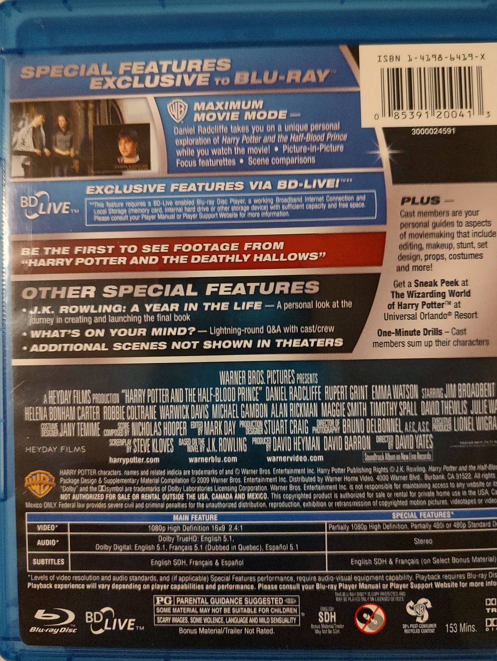 Harry Potter and the Half-Blood Prince (Blu-ray, 2009) Back