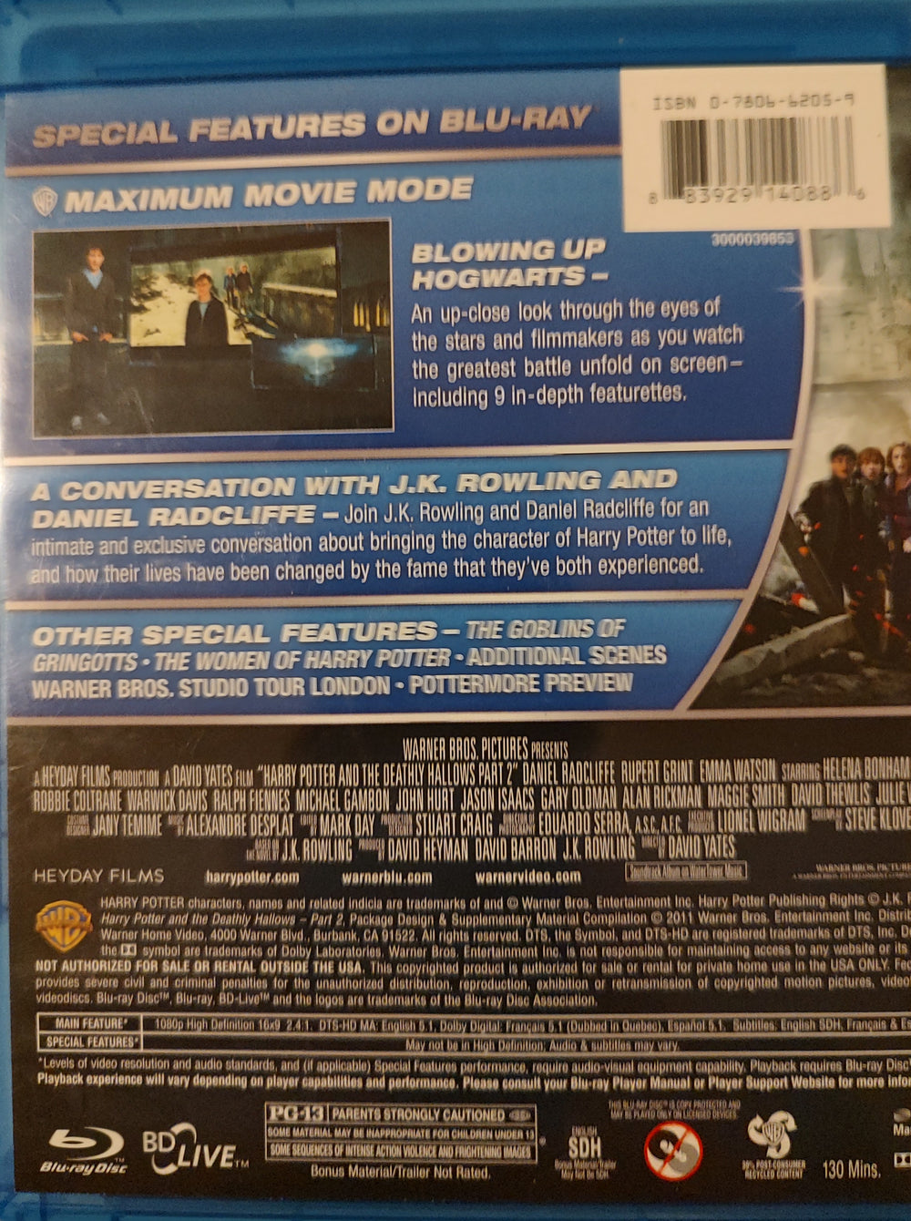 Harry Potter & Deathly Hallows Part 2 (Blu-ray, 2011) Back