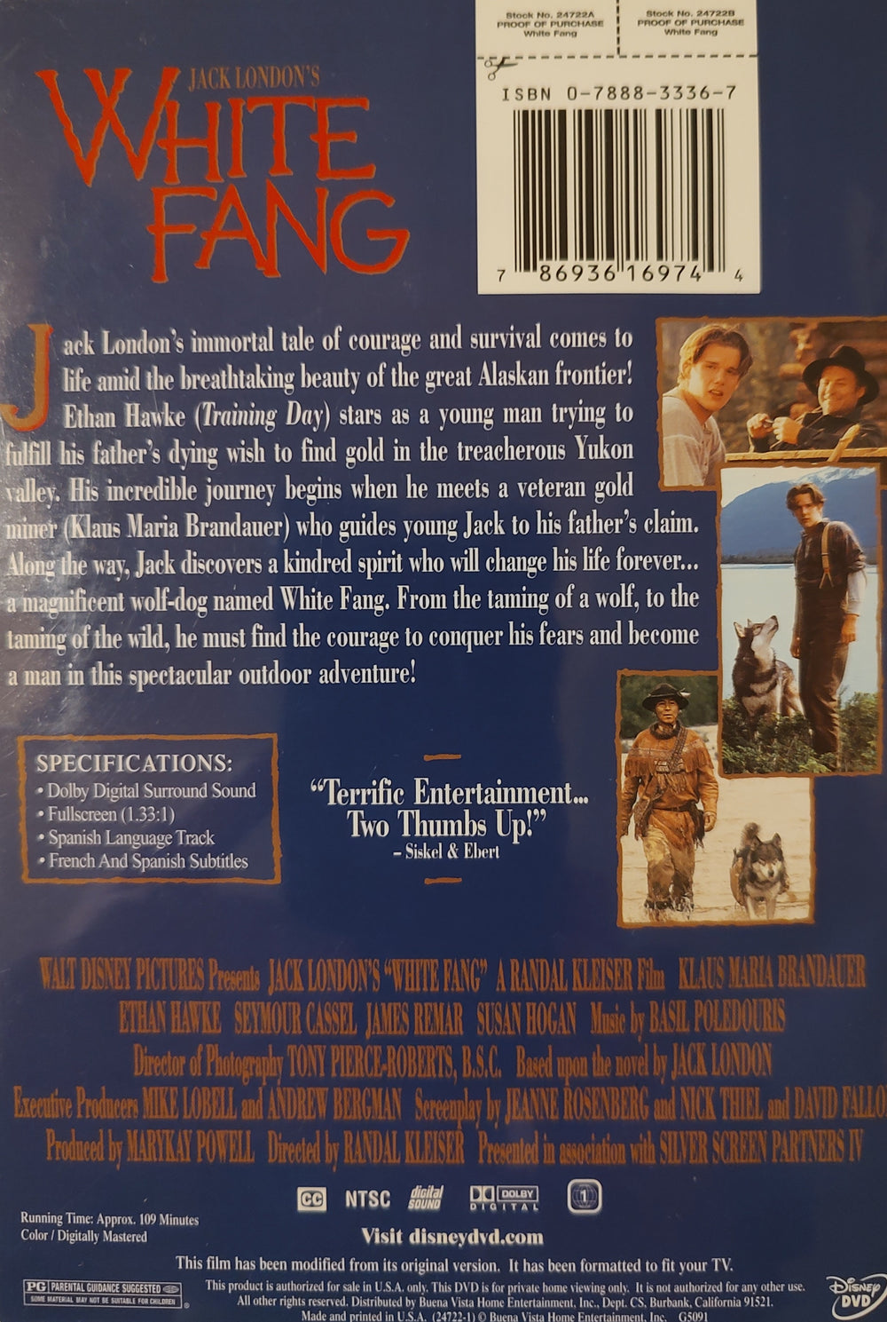 White Fang (DVD, 1991) Back