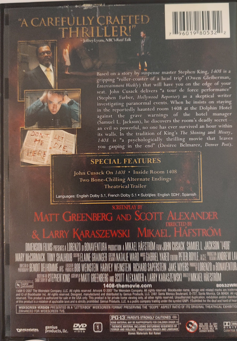 1408 (Widescreen Edition) DVD Back