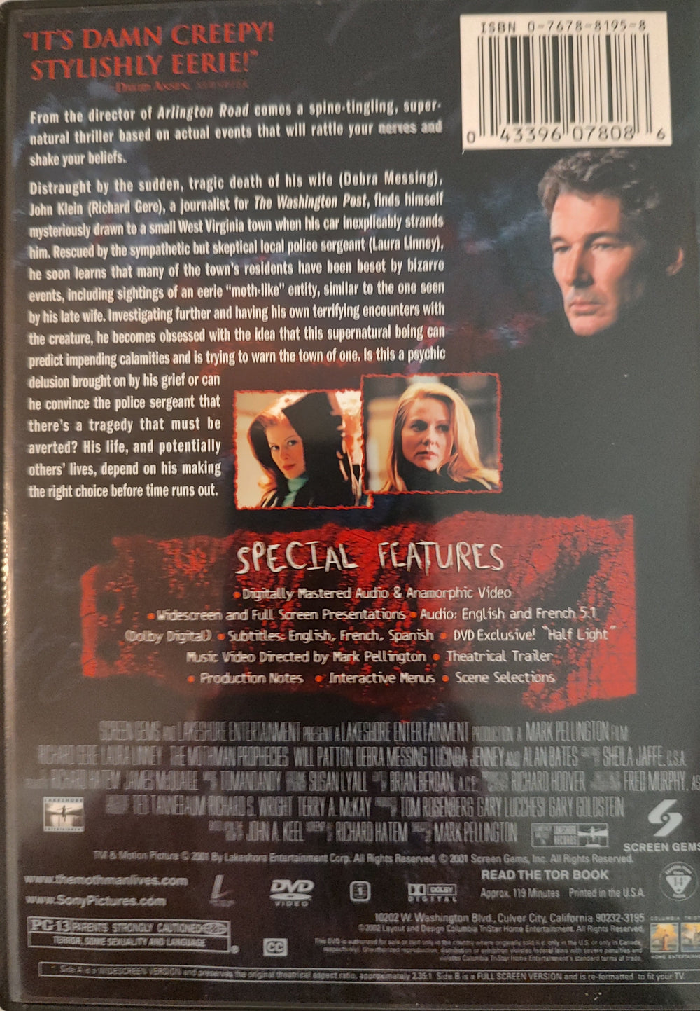 The Mothman Prophecies (DVD, 2002) Richard Gere Back