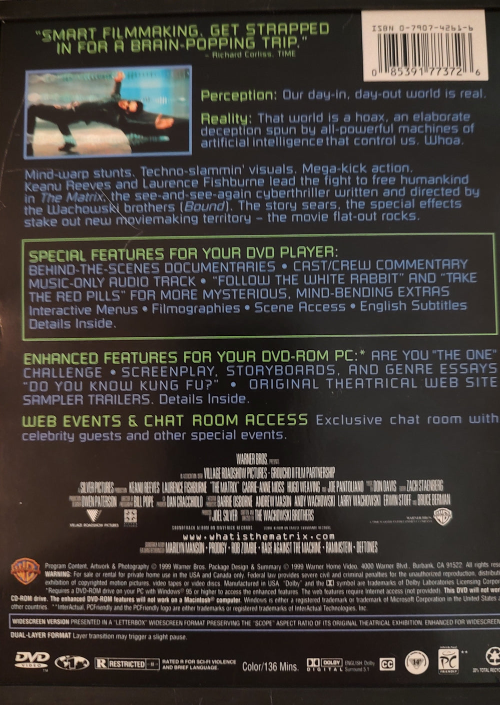 The Matrix (DVD, 1999) Back
