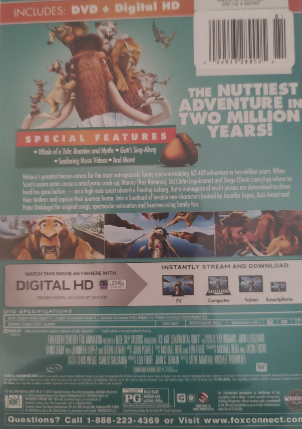 Ice Age: Continental Drift (DVD, 2012) New. Back.