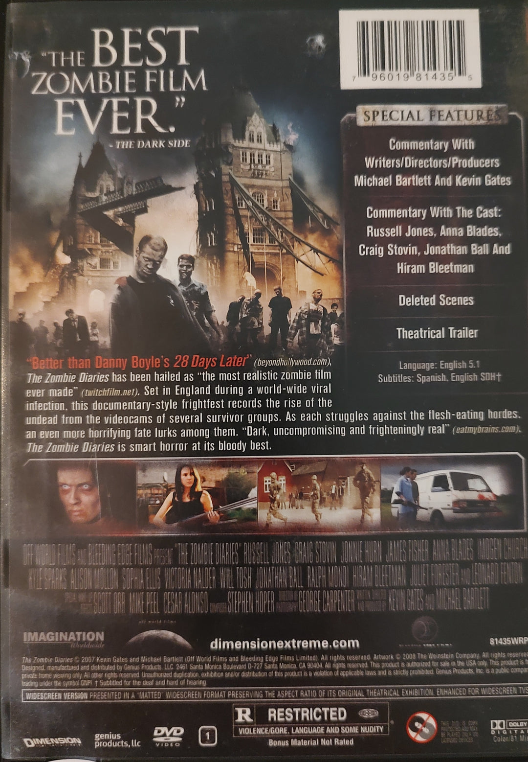 The Zombie Diaries (DVD, 2006) Back