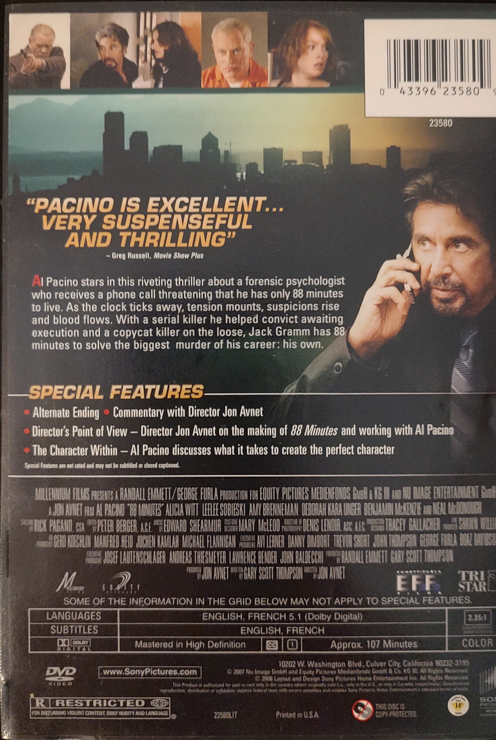 88 Minutes DVD (2008) Back