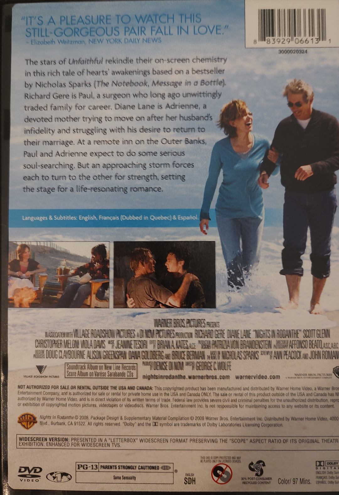 Nights in Rodanthe (DVD, 2008) Back