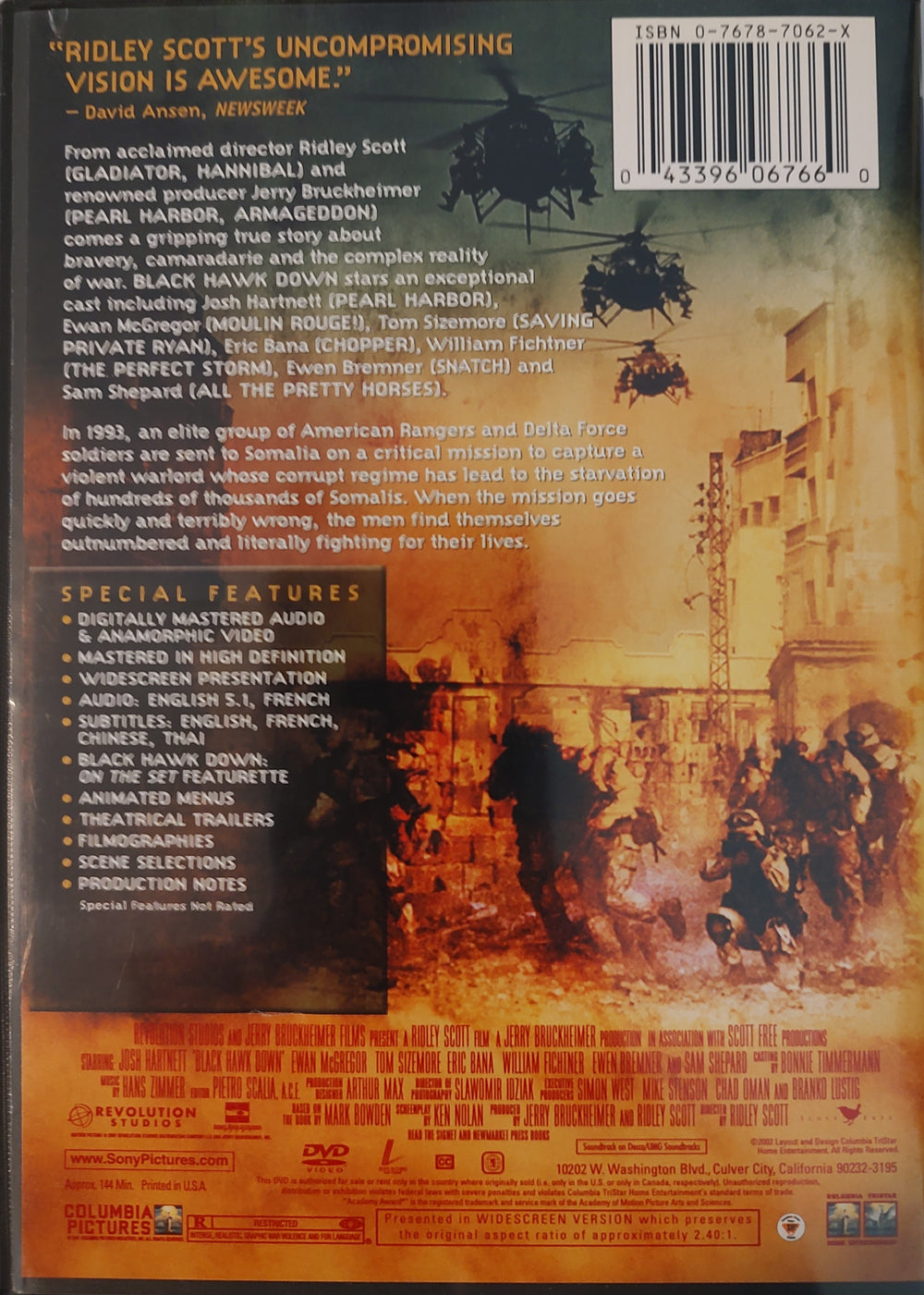 Black Hawk Down DVD (2001) Back