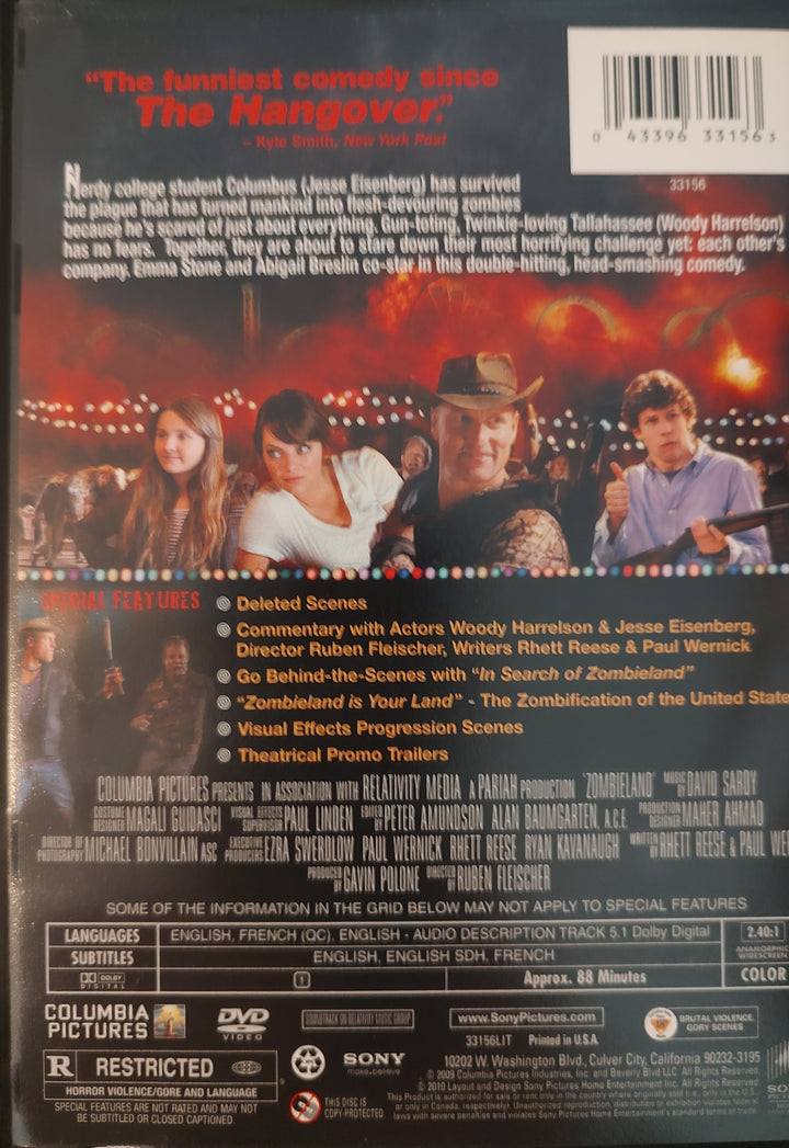 Zombieland DVD (2009) Back