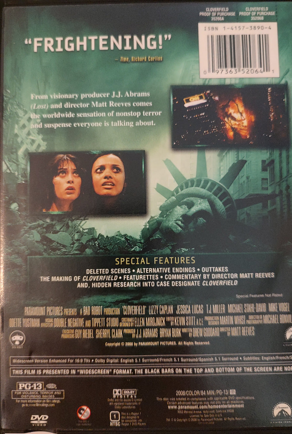 Cloverfield (DVD, 2008) Back