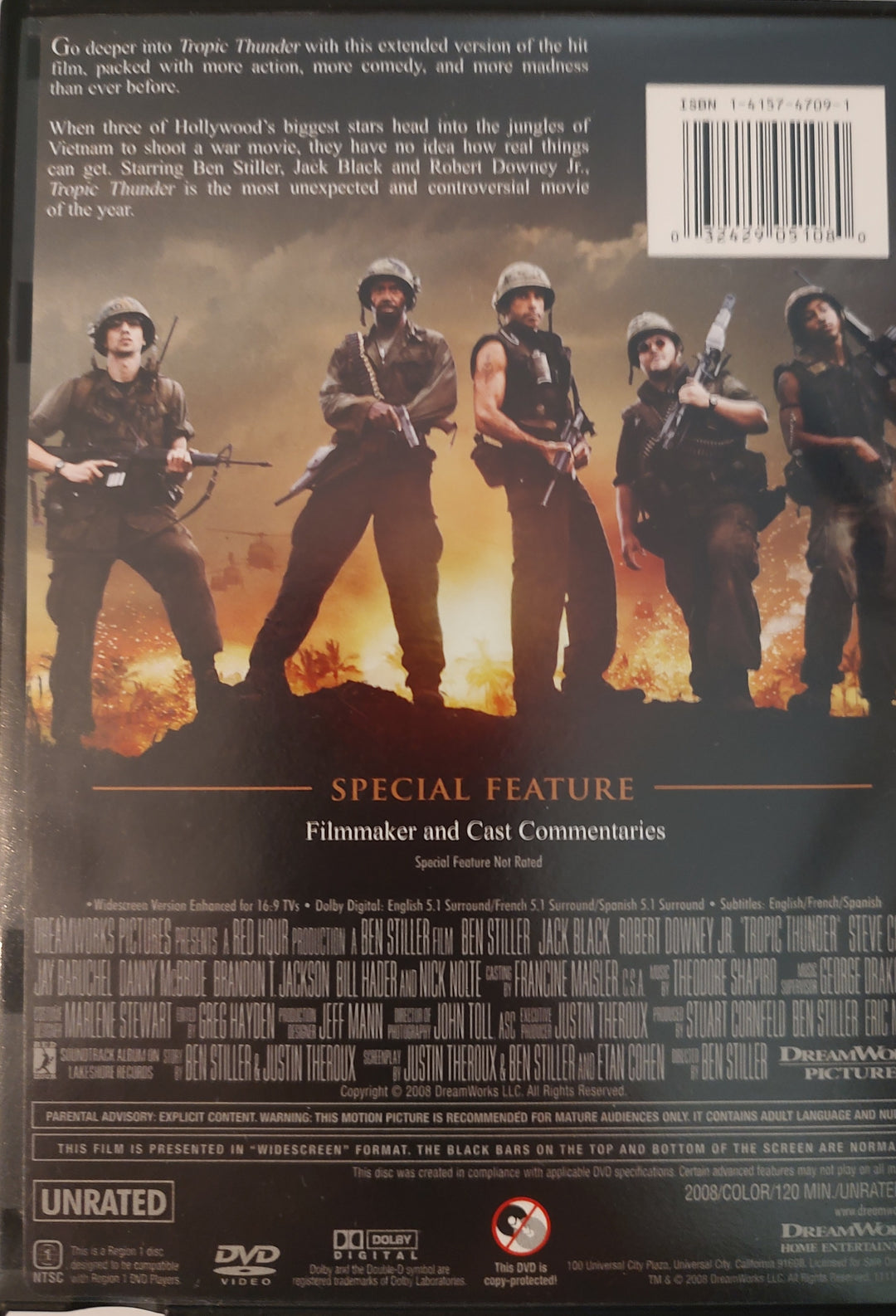 Tropic Thunder Director's Cut (2008, DVD, Unrated) Back 
