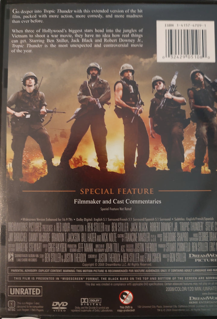 Tropic Thunder Director's Cut (2008, DVD, Unrated) Back 