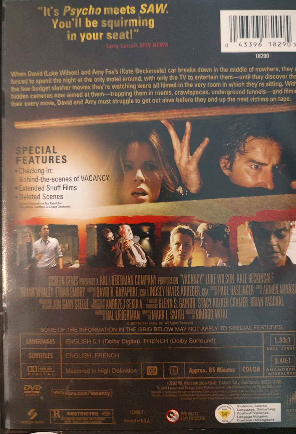 Vacancy DVD (2007) Back