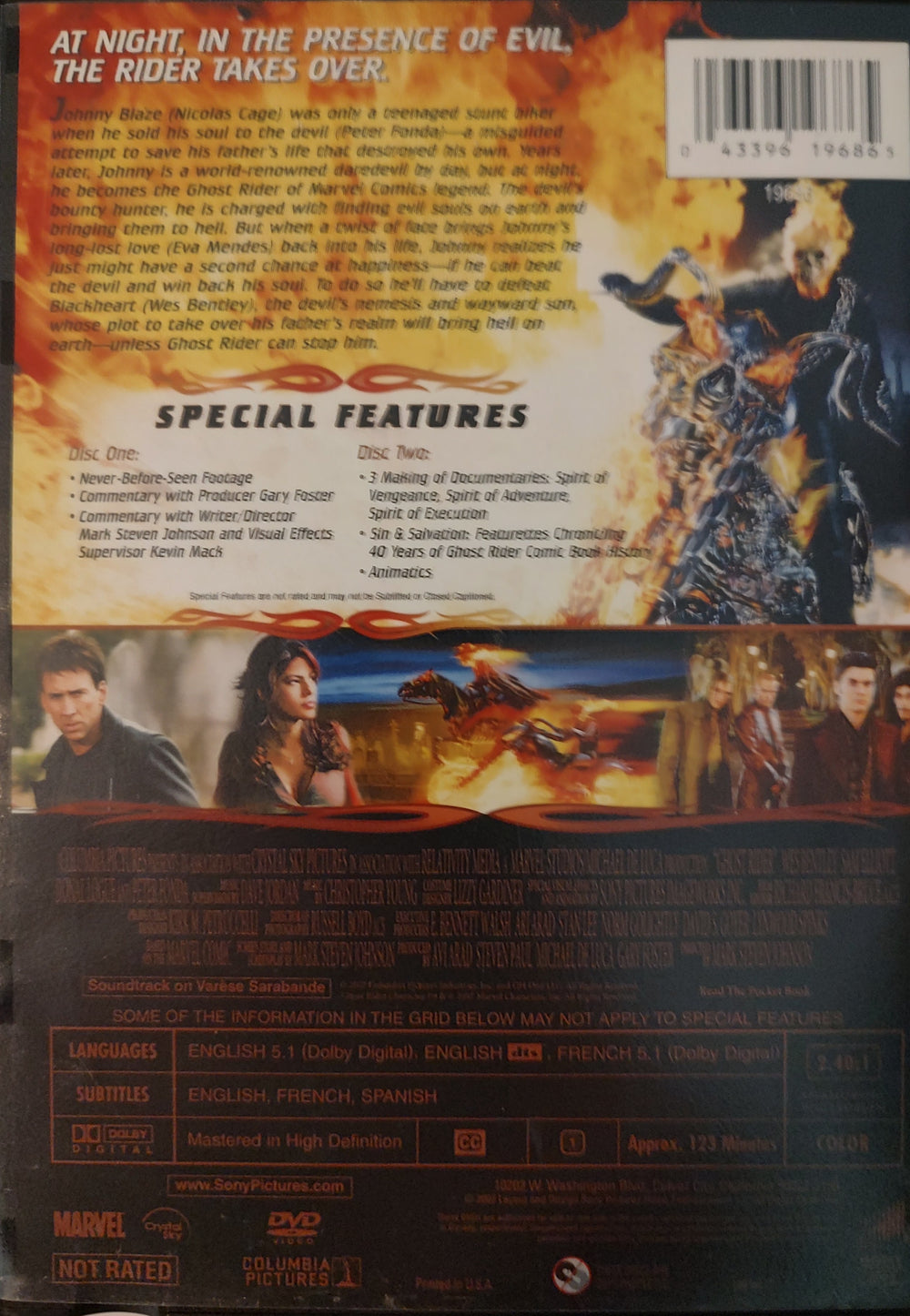Ghost Rider DVD (2007, 2-Disc Set, Extended Cut) Back