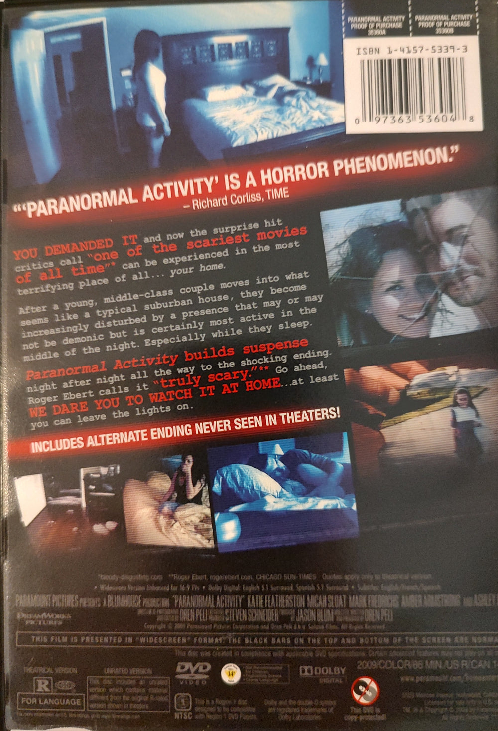 Paranormal Activity (DVD, 2009) Back