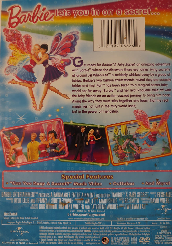 Barbie A Fairy Secret DVD (2011) Back