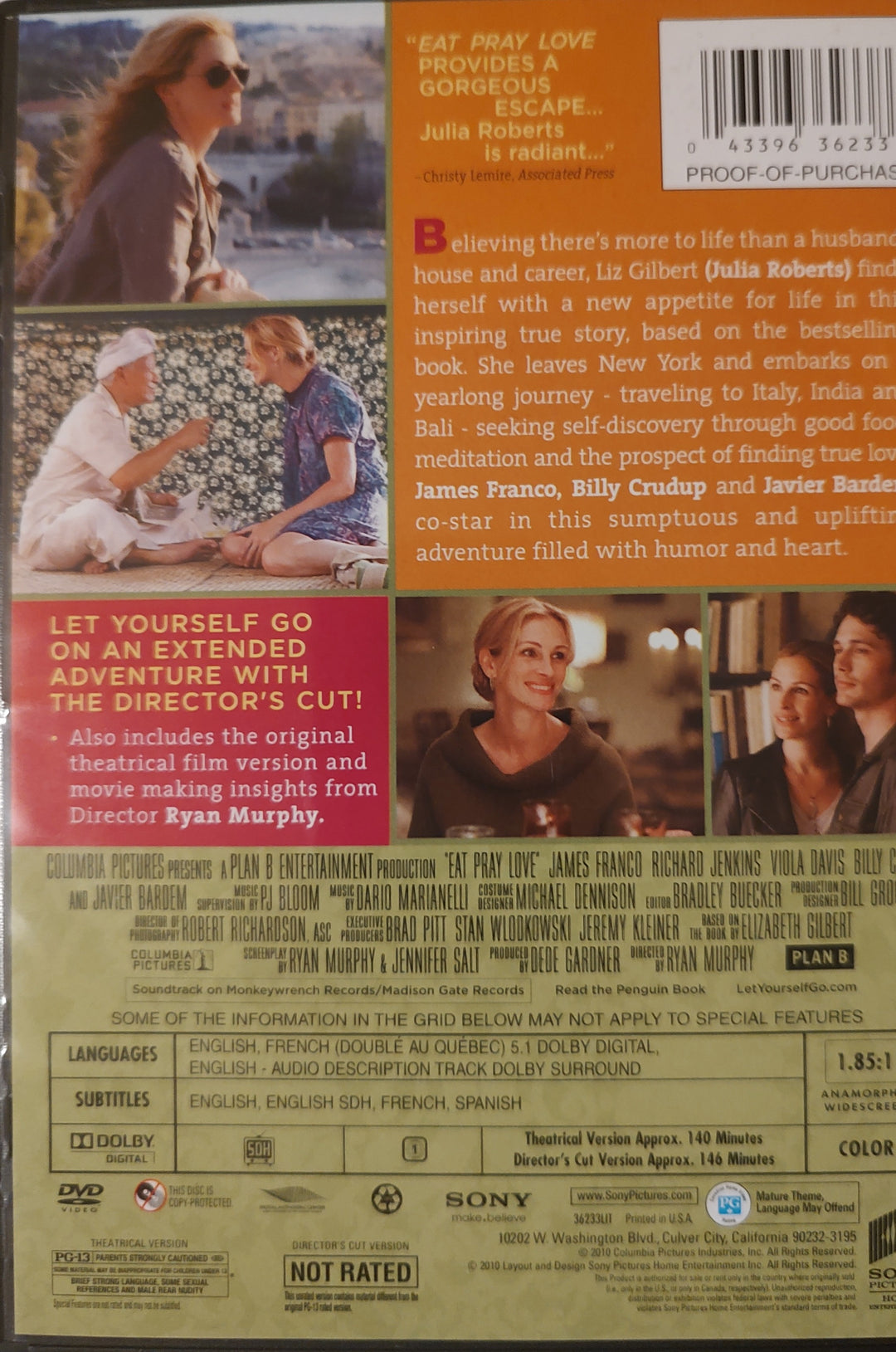 Eat Pray Love DVD Back