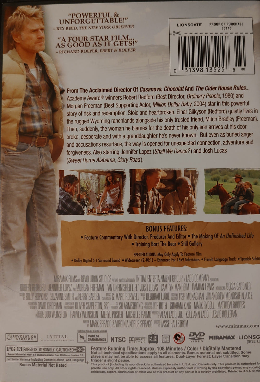 An Unfinished Life DVD Back