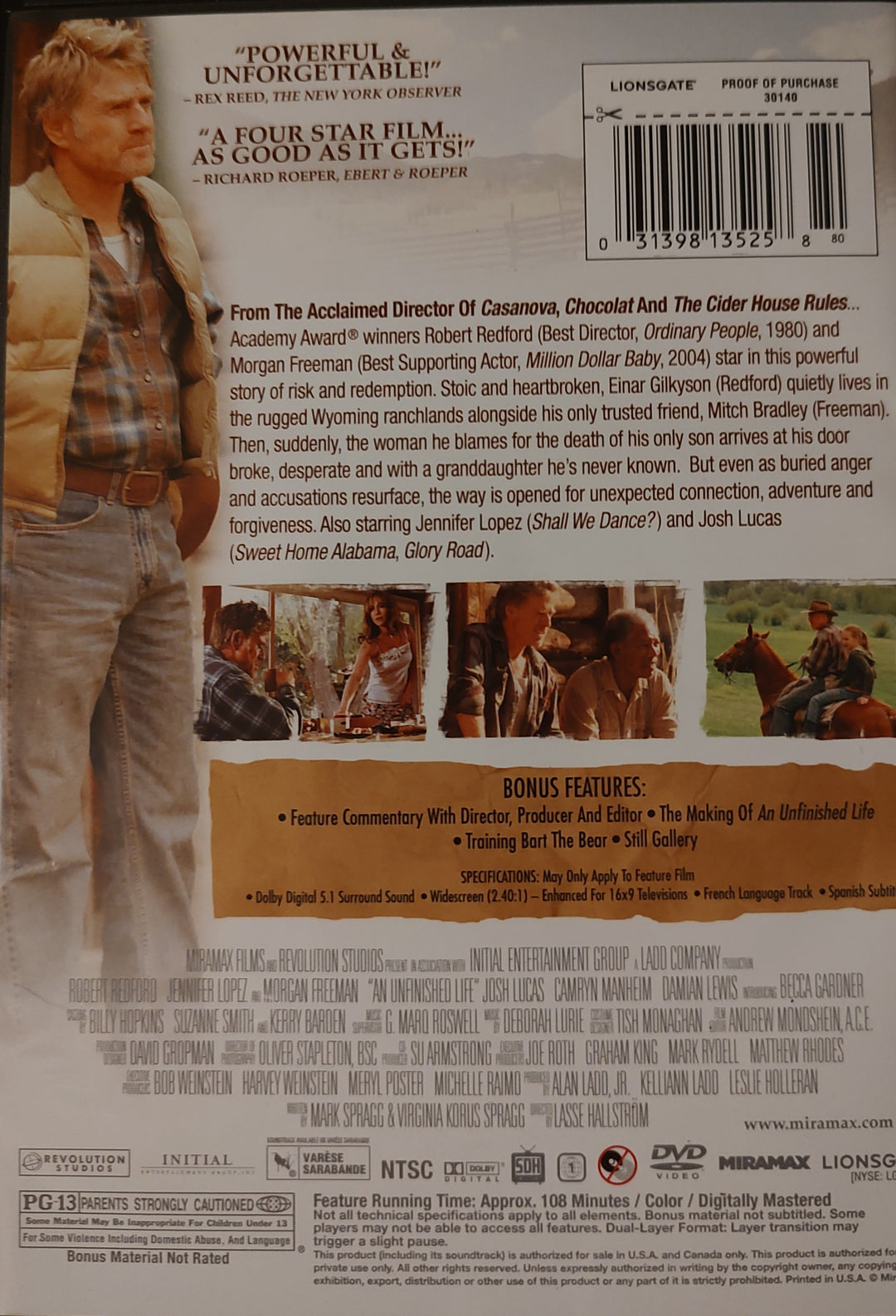 An Unfinished Life DVD Back