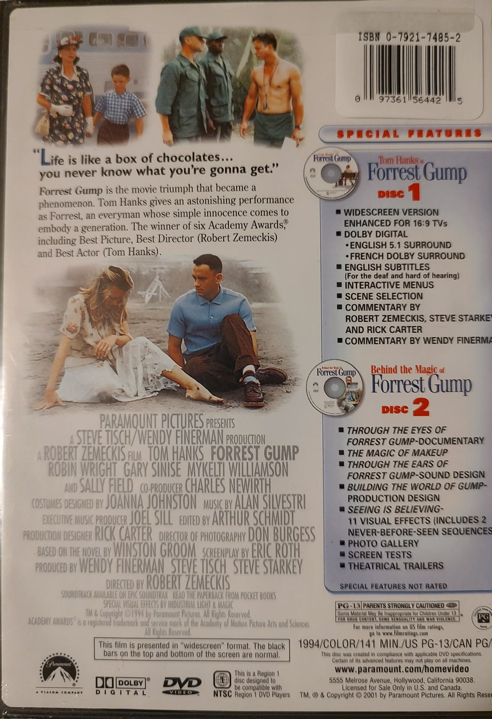 Forrest Gump DVD (2001, 2-Disc Set, Collector's Edition) New Back