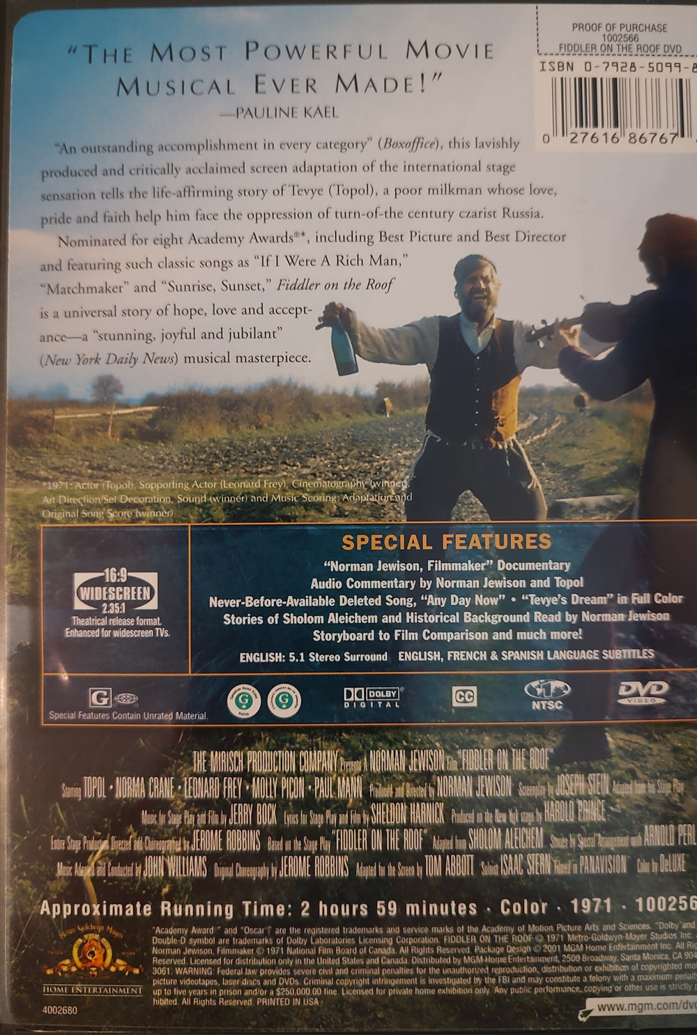 Fiddler on the Roof DVD Back