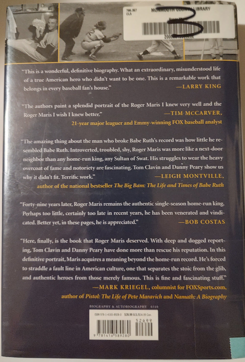 Roger Maris: Baseball's Reluctant Hero Book Back Cover