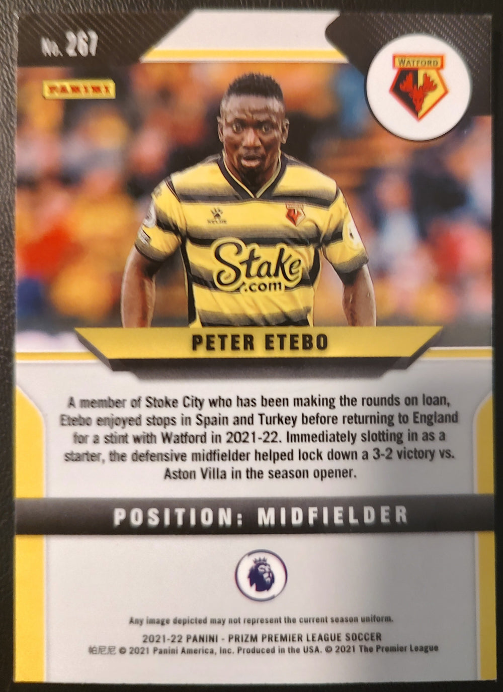 Peter Etebo Panini 2021-2022 Soccer Card Back