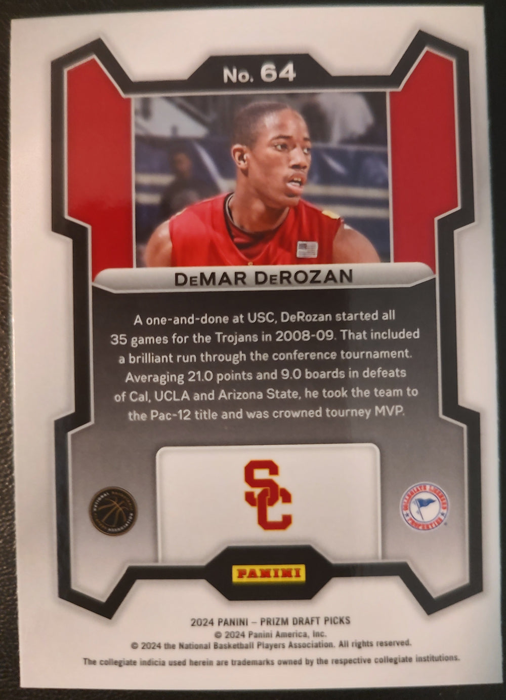 DeMar DeRozan #64 2024 Panini Prizm Draft Picks Back
