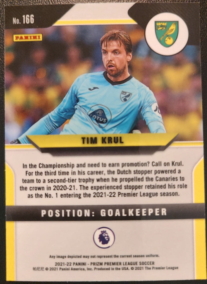 Tim Krul #166 2021-22 Panini Prizm Premier League Soccer Card Back